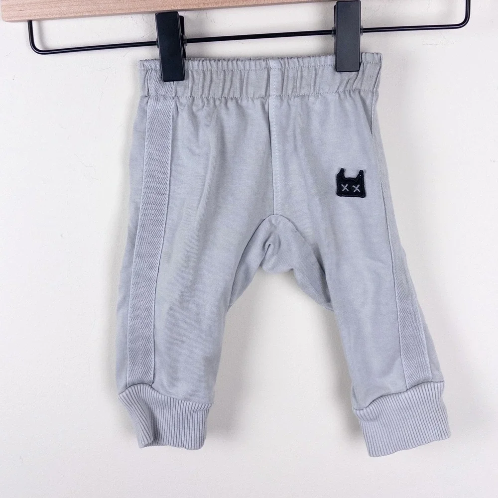 Munster Kids Joggers Grey Cotton Monster Patch Sweatpants Baby 0-3 Months